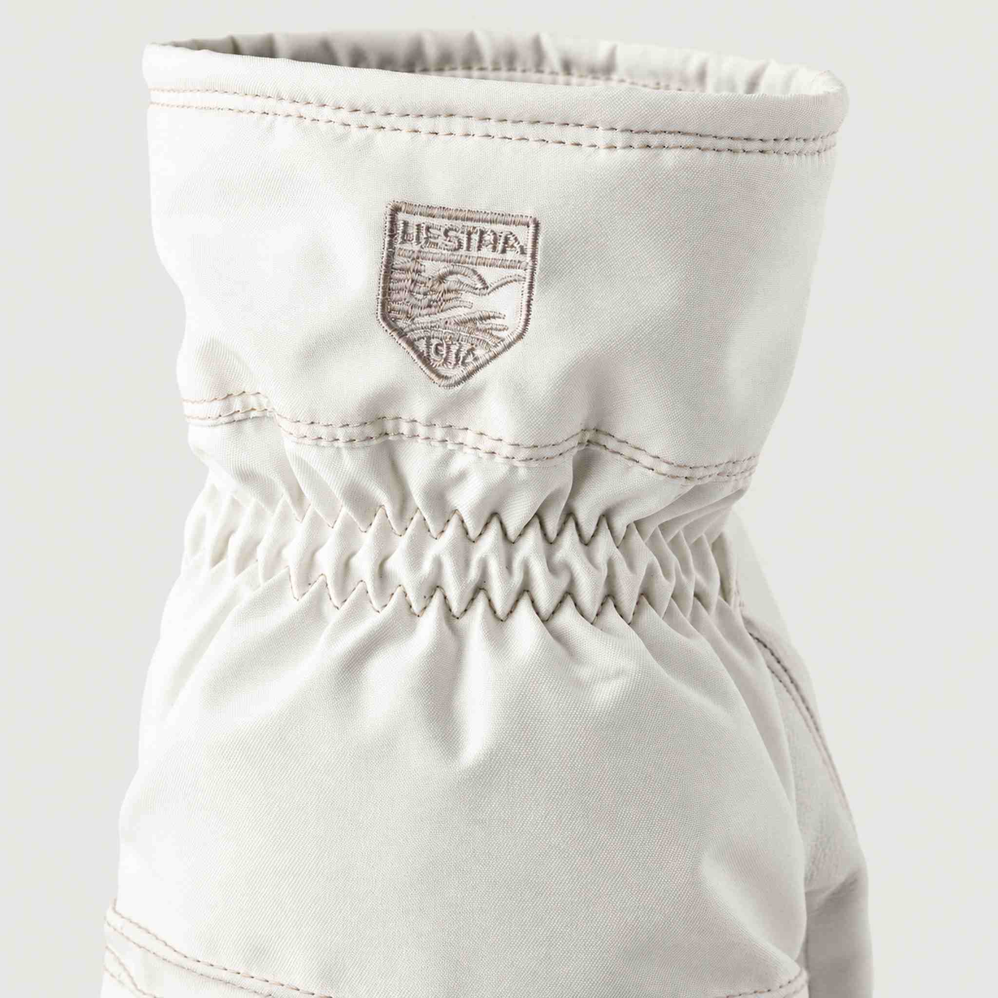 Hestra womens Primaloft Leather Mitt in Ivory (Ivory) - product detail view 4. AI-generated from manufacturer imagery.