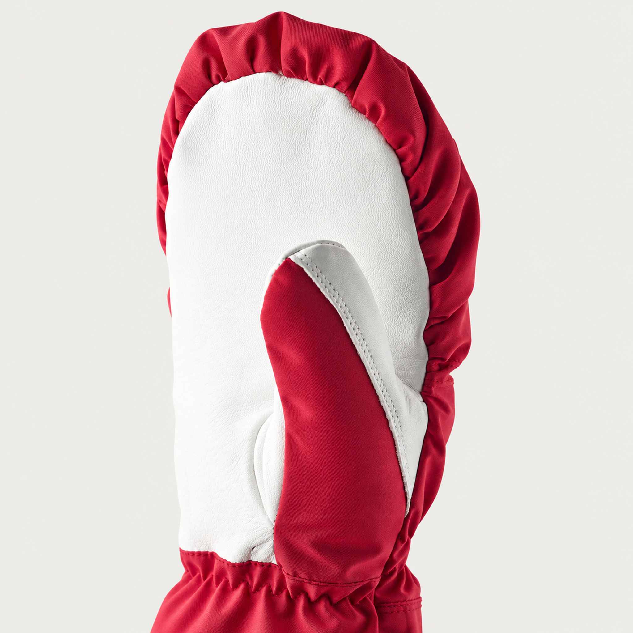 Hestra womens Primaloft Leather Mitt in Red (Red) - product detail view 2. AI-generated from manufacturer imagery.
