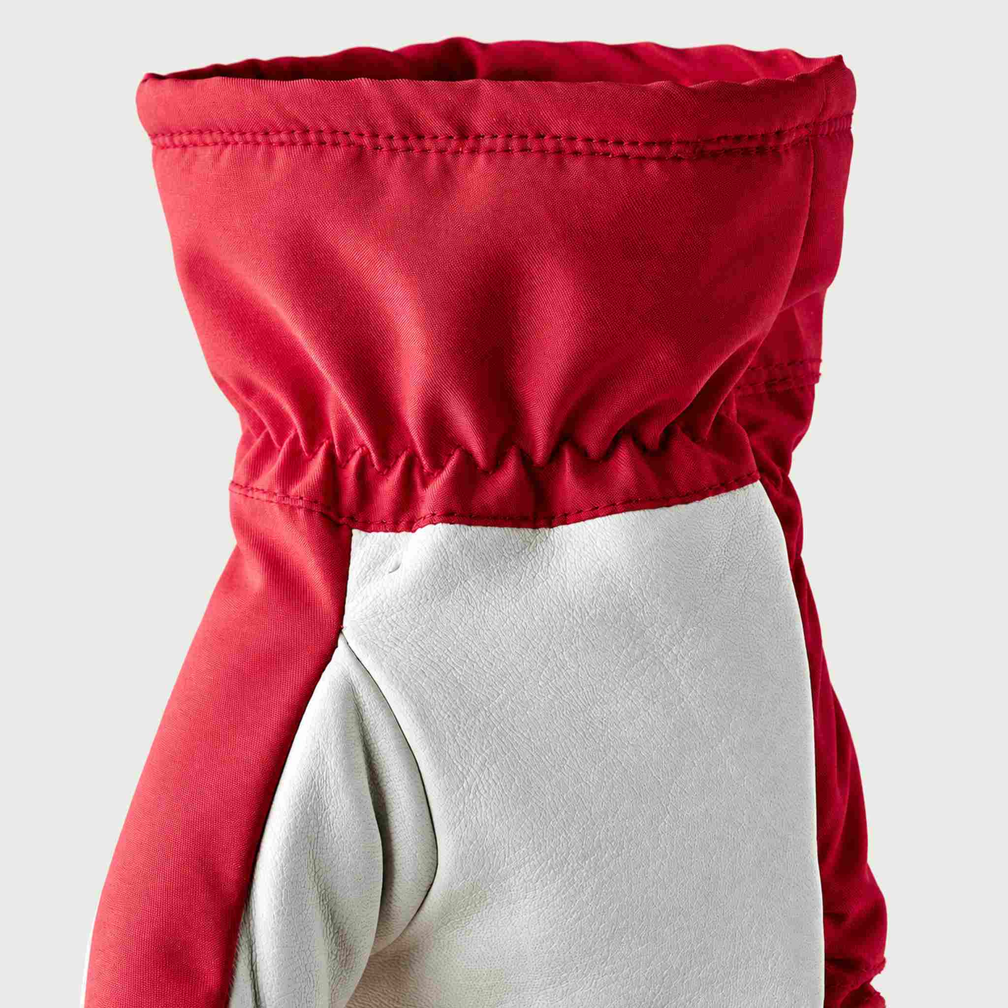 Hestra womens Primaloft Leather Mitt in Red (Red) - product detail view 5. AI-generated from manufacturer imagery.