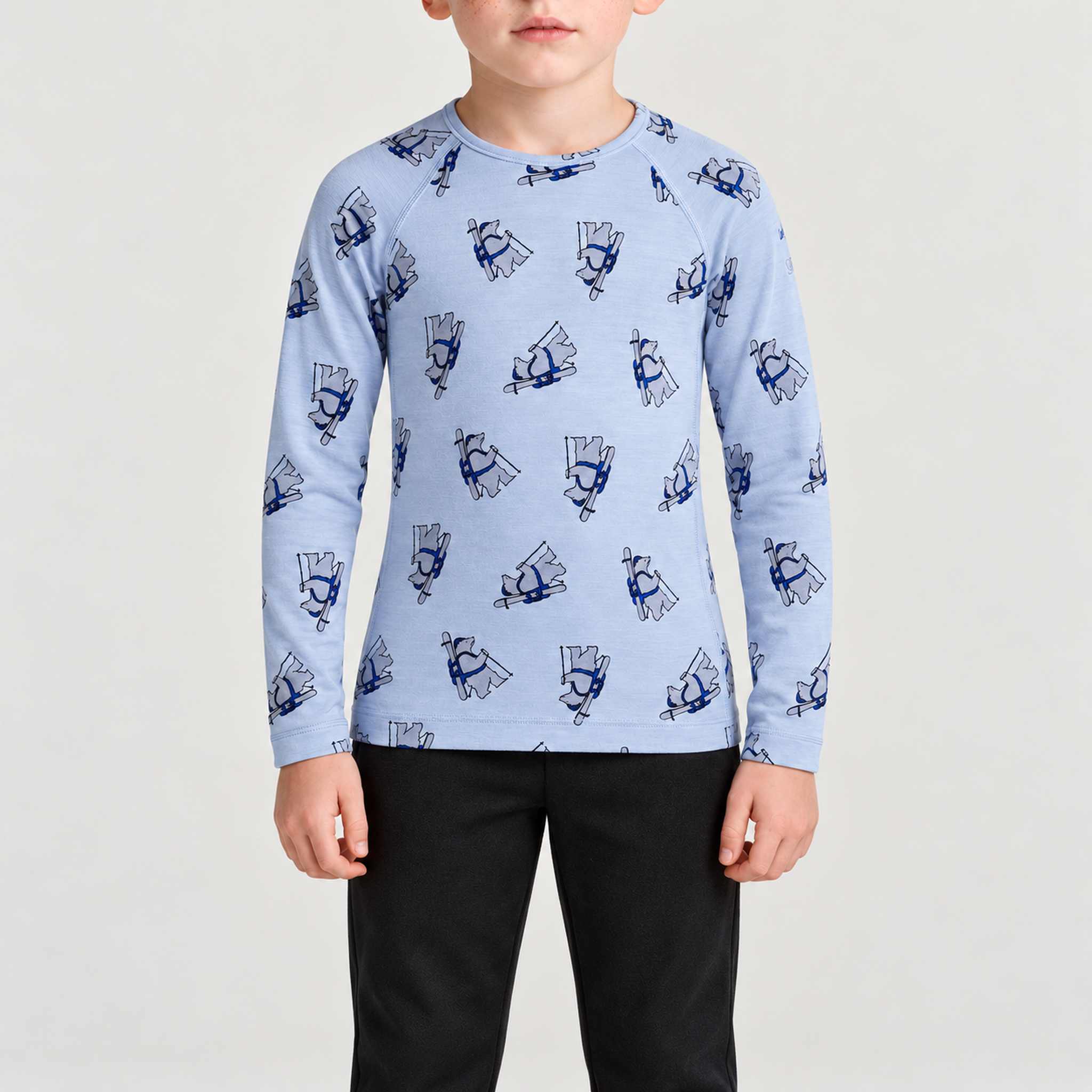 Icebreaker Kids Merino 200gm Oasis Crewe in Bear Print – model front