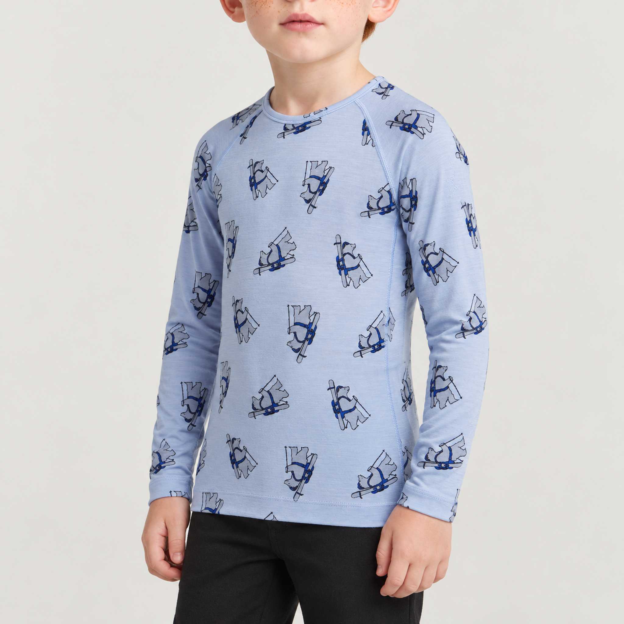 Icebreaker Kids Merino 200gm Oasis Crewe in Bear Print – model side