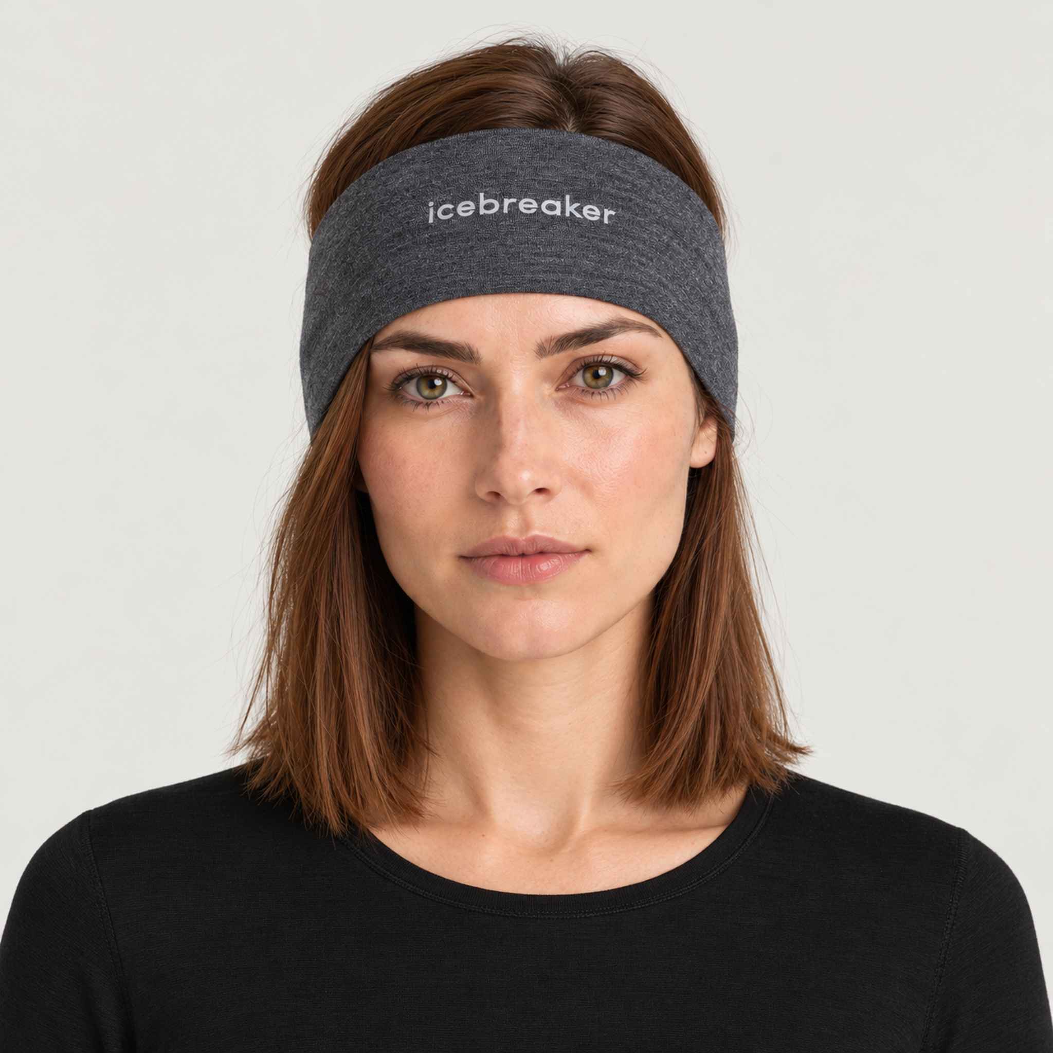 Icebreaker Oasis Headband in Jet Heather – female front