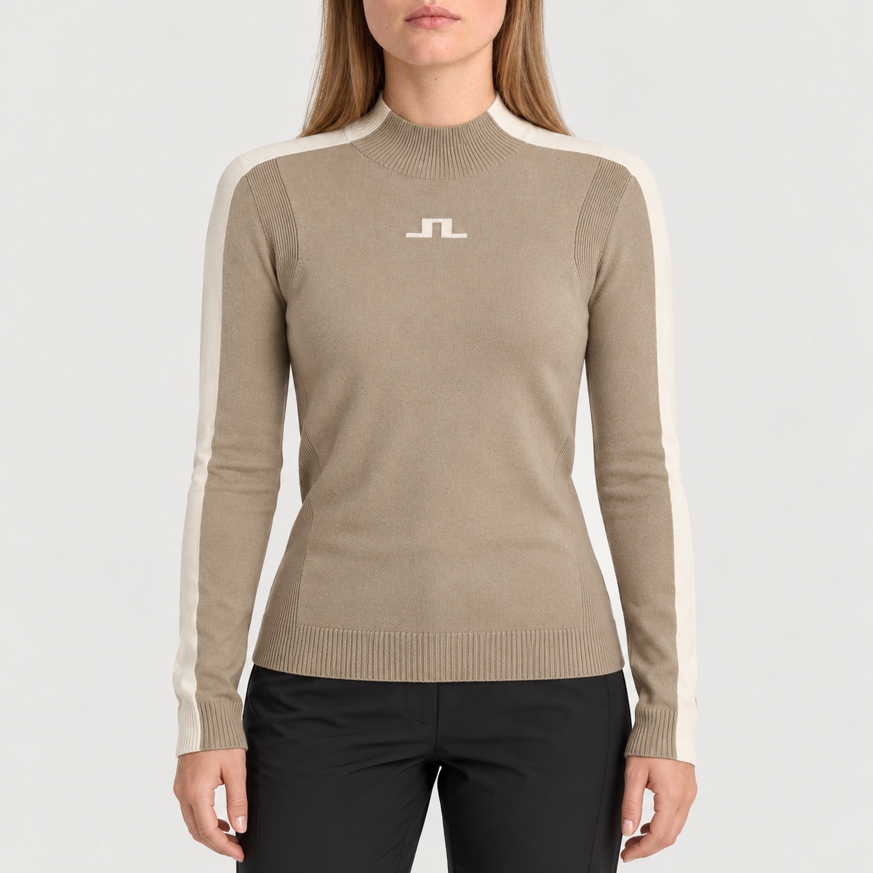 J Lindeberg Adia Knitted Sweater in Brindle, model front