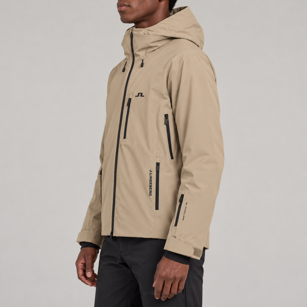 J Lindeberg Carrington Ski Jacket in Brindle, model side