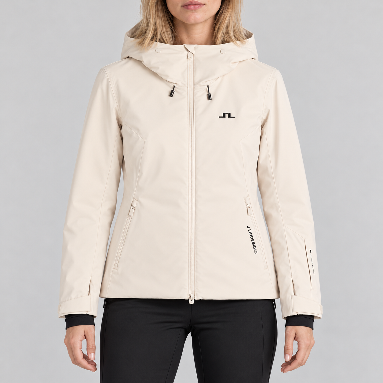 J Lindeberg Lilia Ski Jacket in Moonbeam, model front