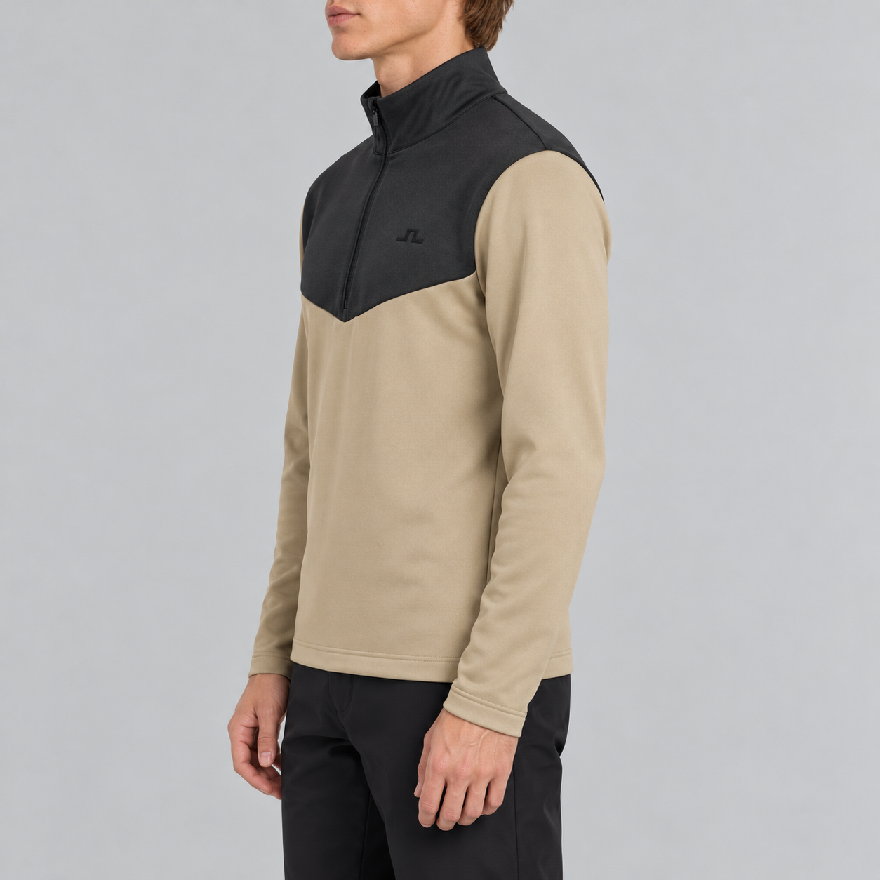 J Lindeberg Maclean Half Zip in Brindle, model side