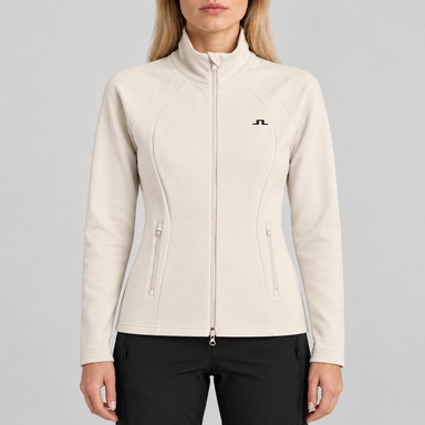 J Lindeberg Mireya Full Zip Mid Layer in Moonbeam, model front
