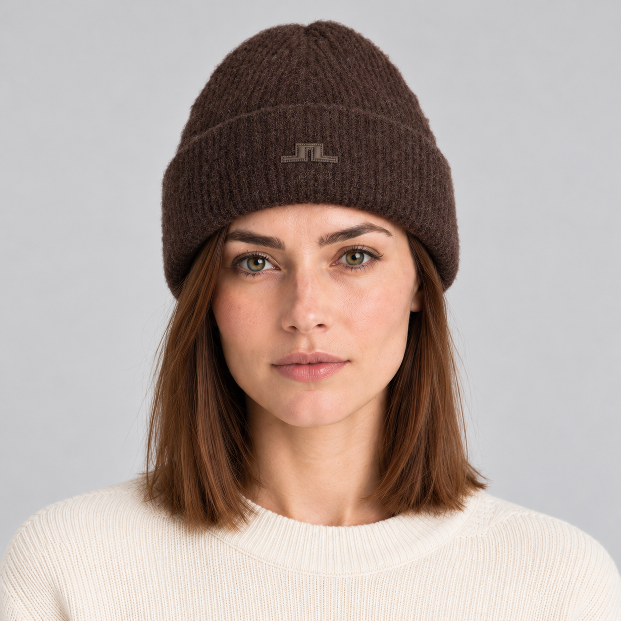 J Lindeberg Monta Beanie in Seal Brown, female front
