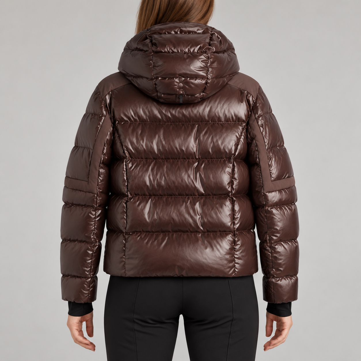 J Lindeberg Nerina Ski Jacket in Seal Brown, model back