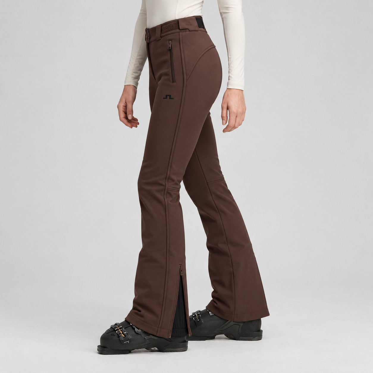 J Lindeberg Stanford Ski Pants in Seal Brown, model side