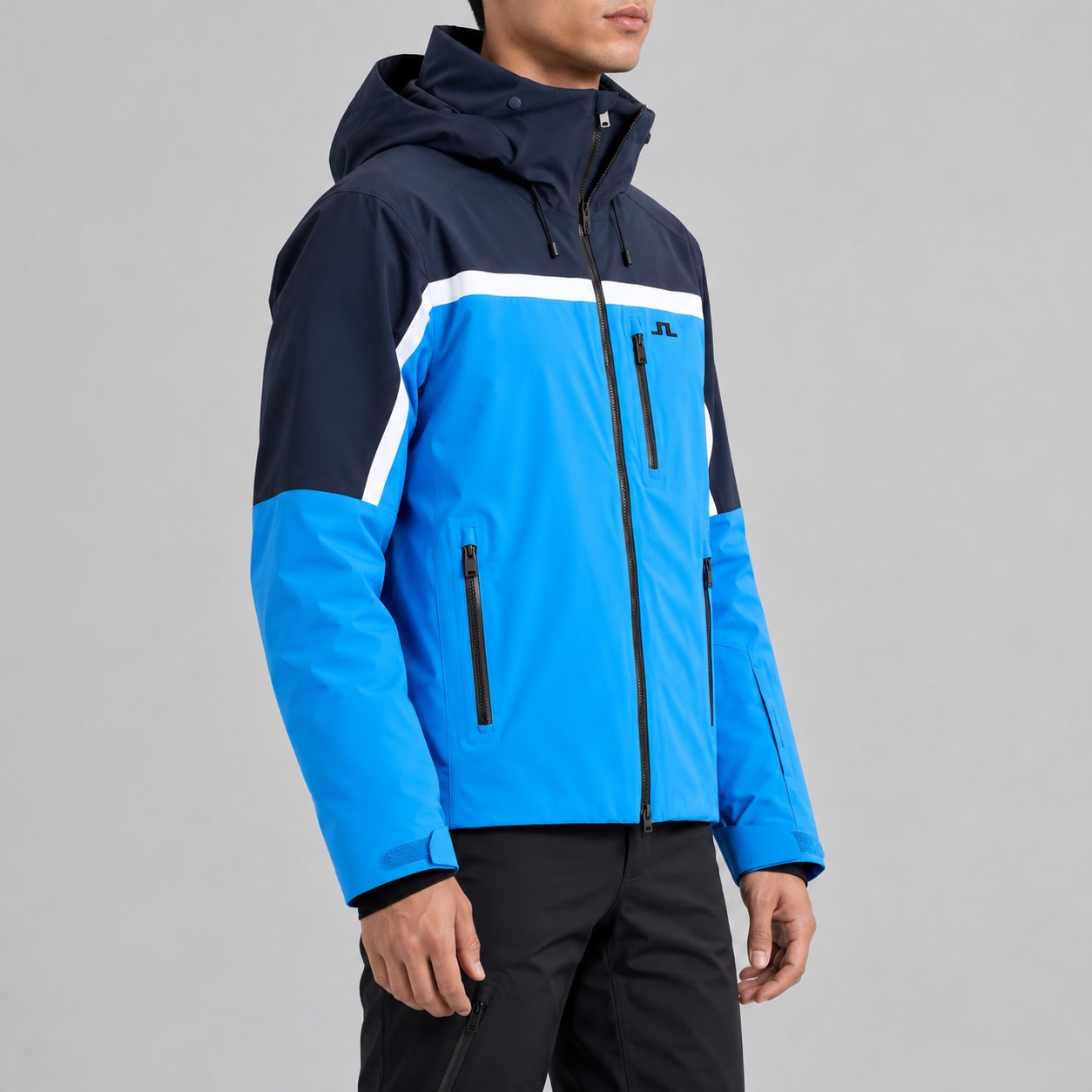 J Lindeberg Windsor Ski Jacket in Sonic Blue, model side
