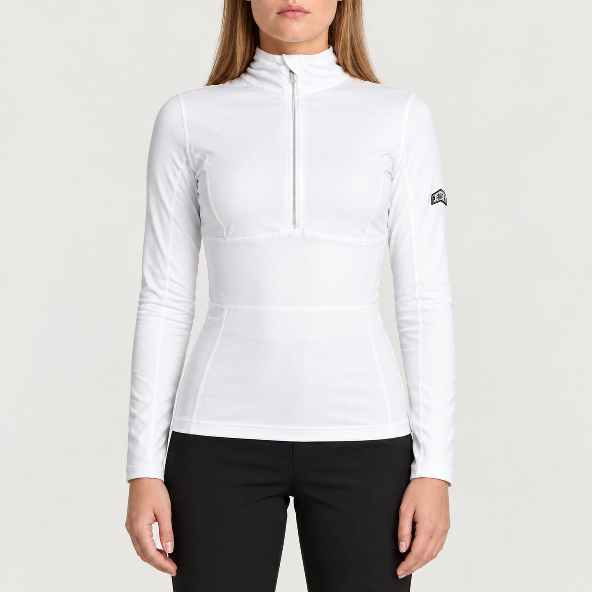 Jetset women's Ginger Half Zip Baselayer in White — model front