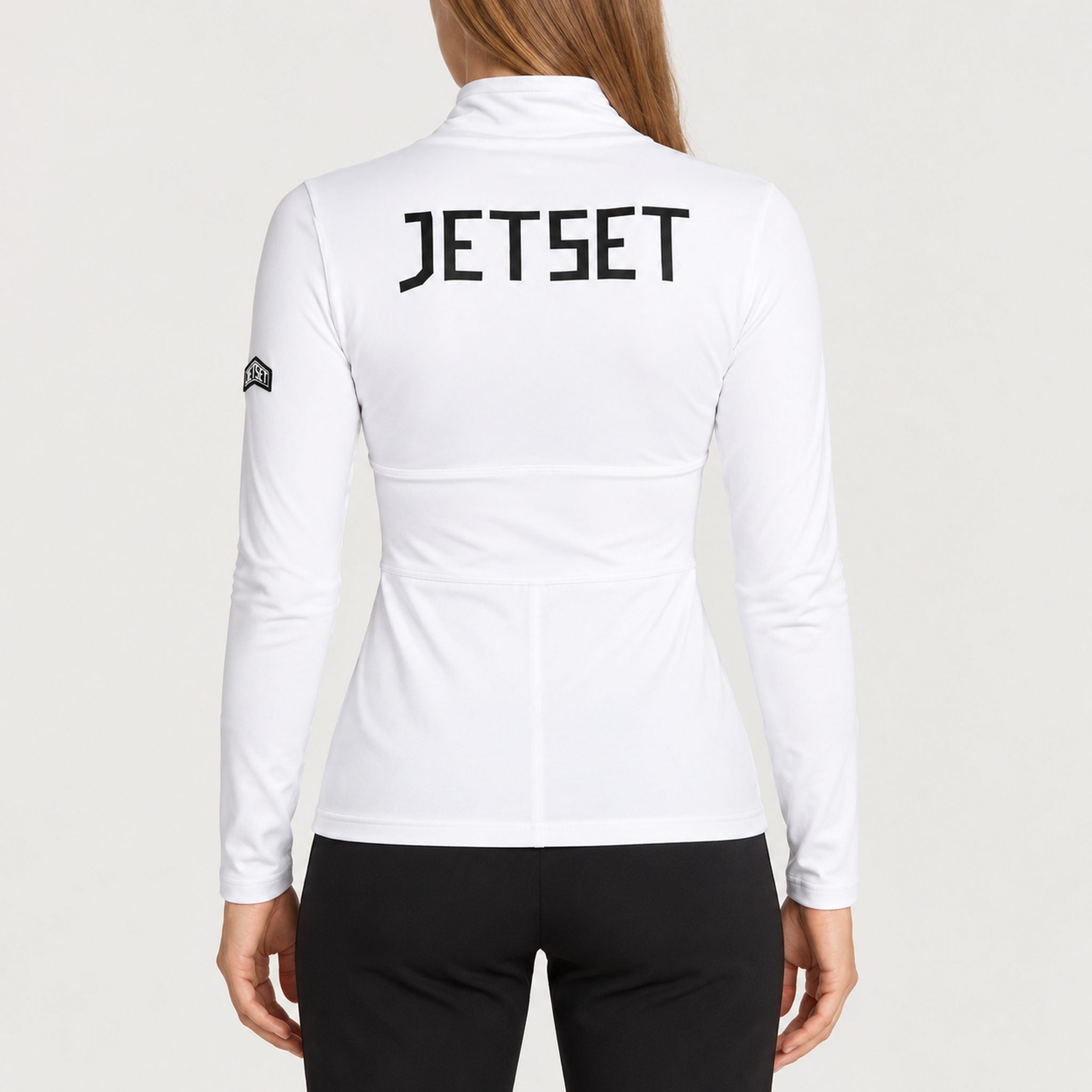 Jetset women's Ginger Half Zip Baselayer in White — model back