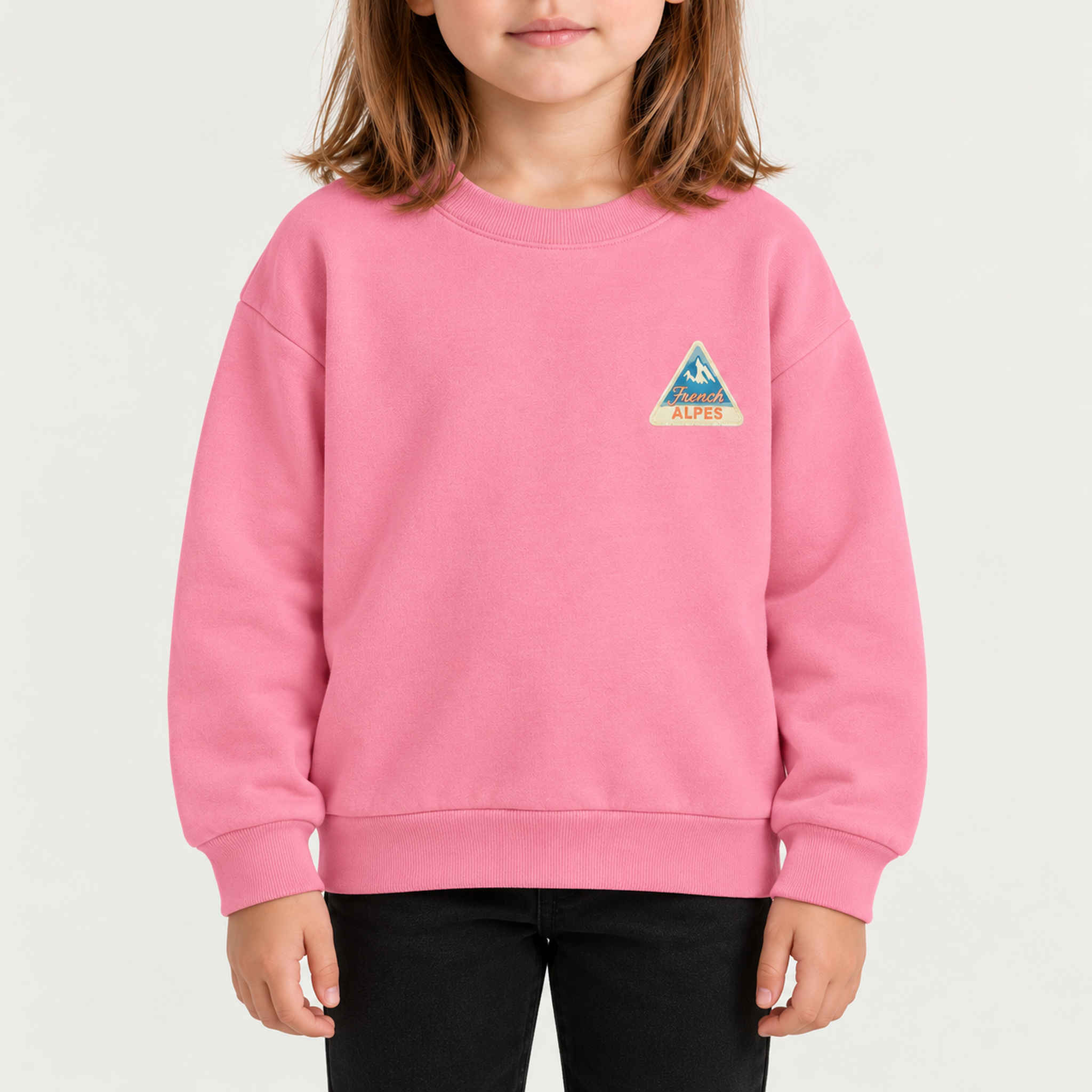 French Disorder kids French Alpes Sweater in Bubblegum - model front | London Ski Co