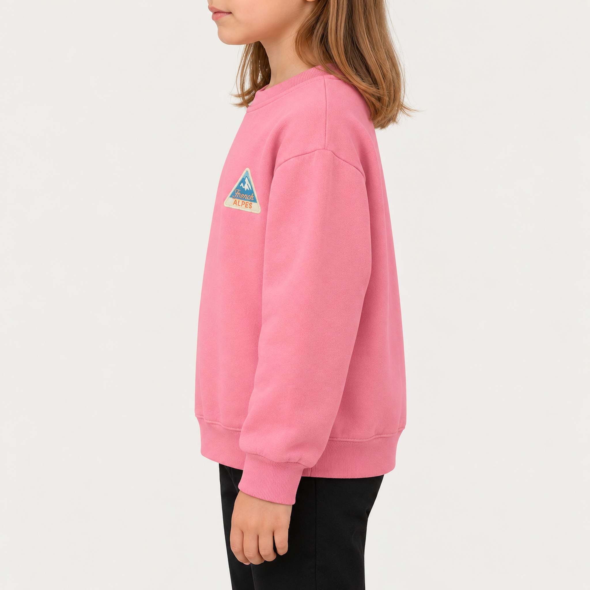 French Disorder kids French Alpes Sweater in Bubblegum - model side | London Ski Co