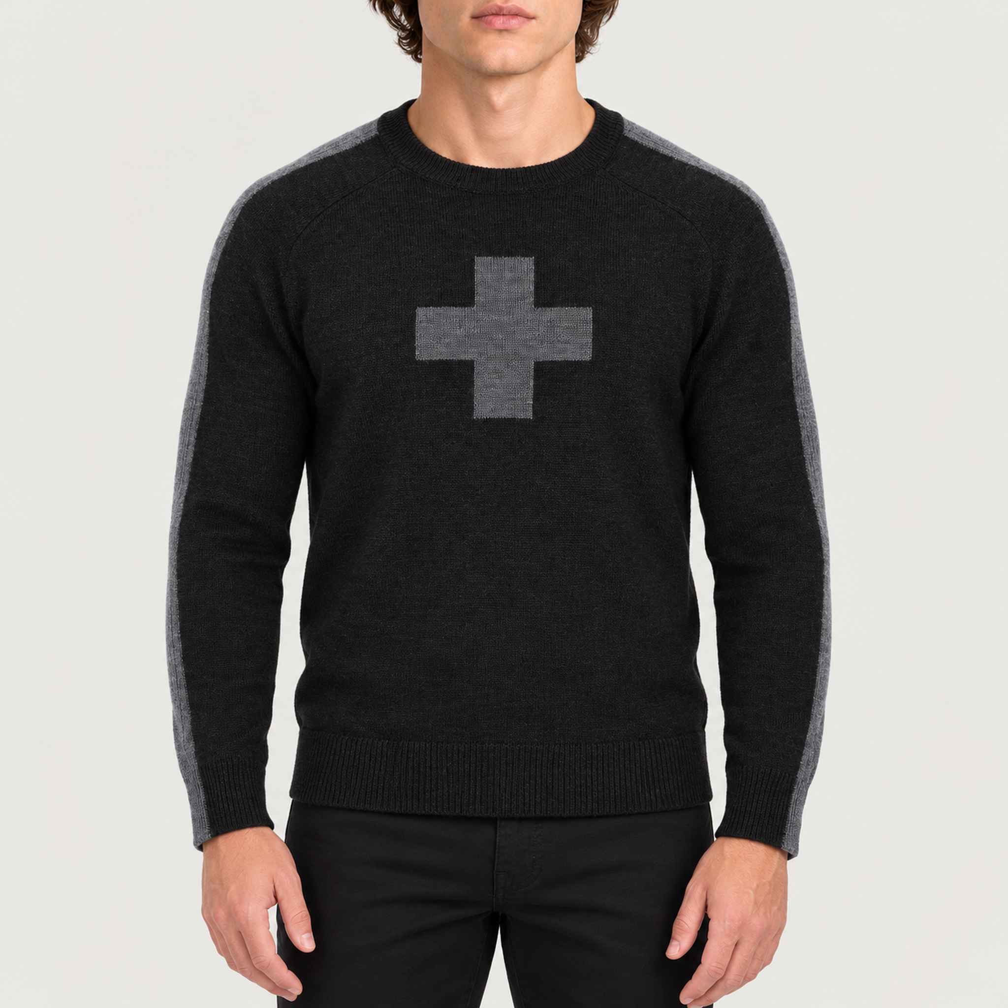 Geneva Sweater in Black in Heather Black — 03 model front