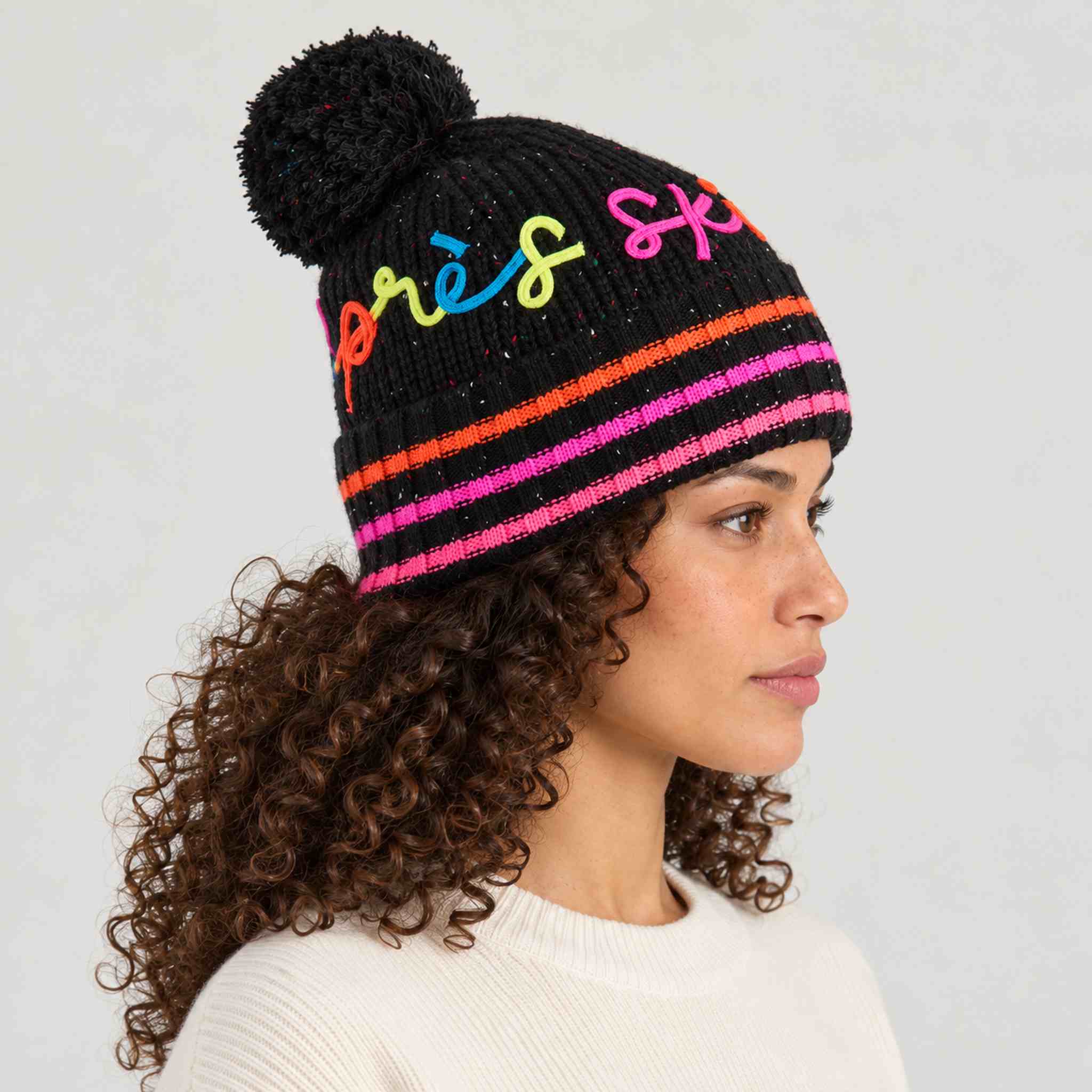 Apres Ski Beanie in Black / Pink Glo in Black Pink Glo — 08 womens side