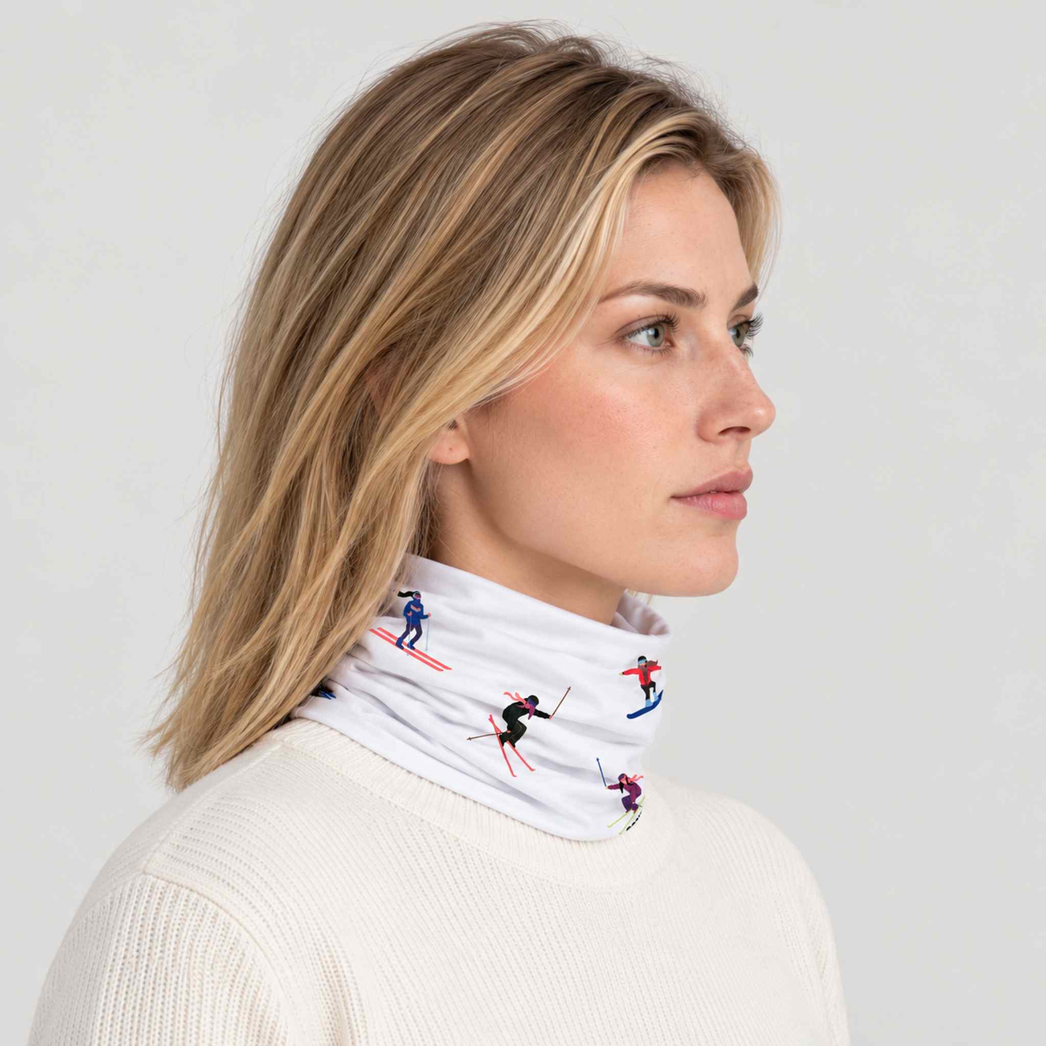 Multi Skiers Neck Gaiter in White in White — 08 womens side