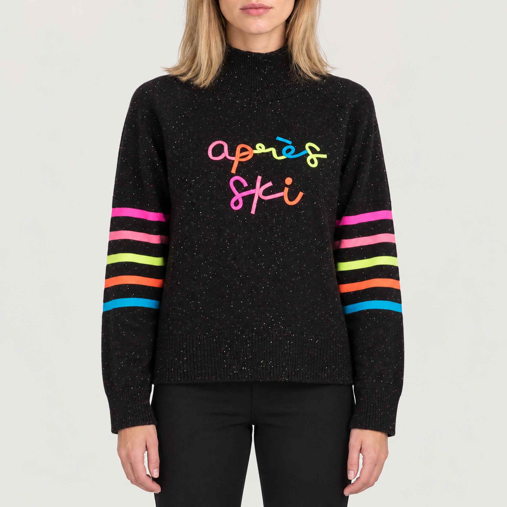 Krimson Klover Apres Sweater in Black / Pink Glo in Black Pink Glo, model front