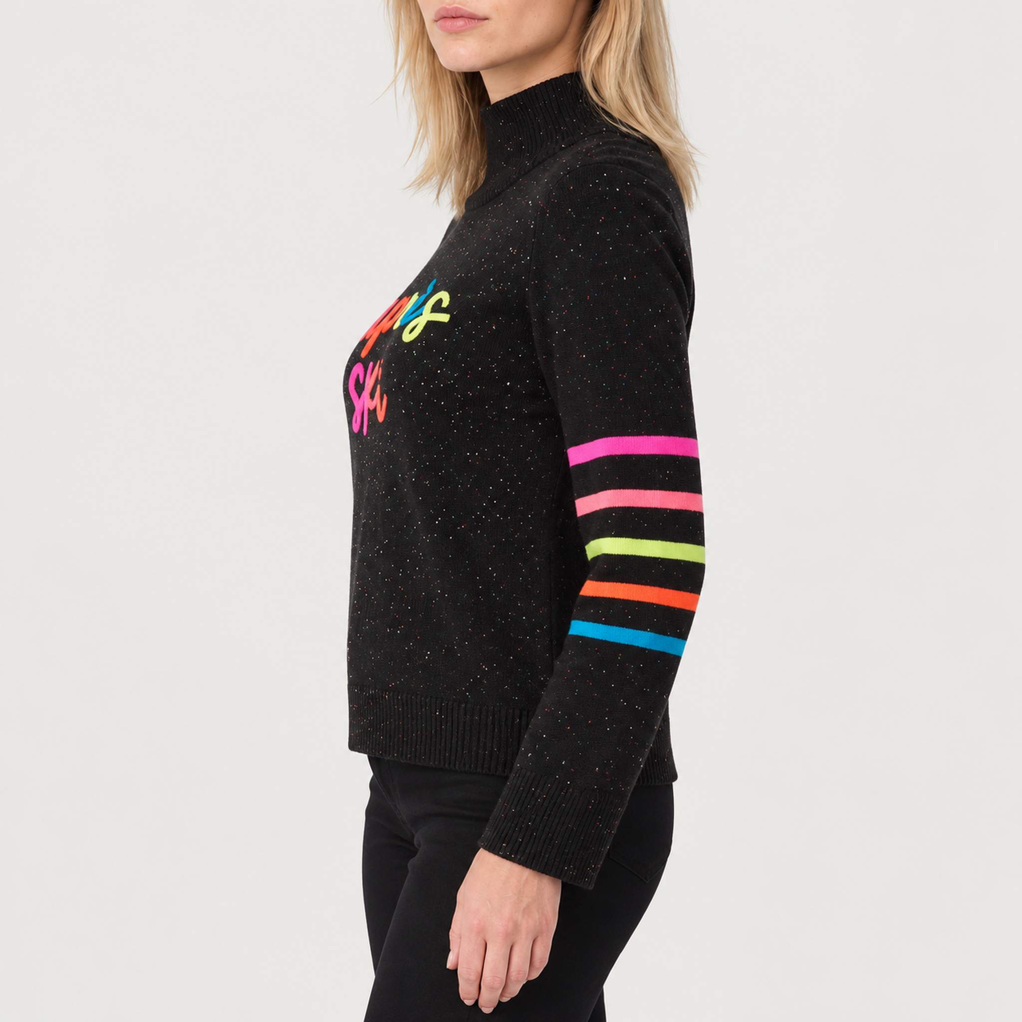 Krimson Klover Apres Sweater in Black / Pink Glo in Black Pink Glo, model side