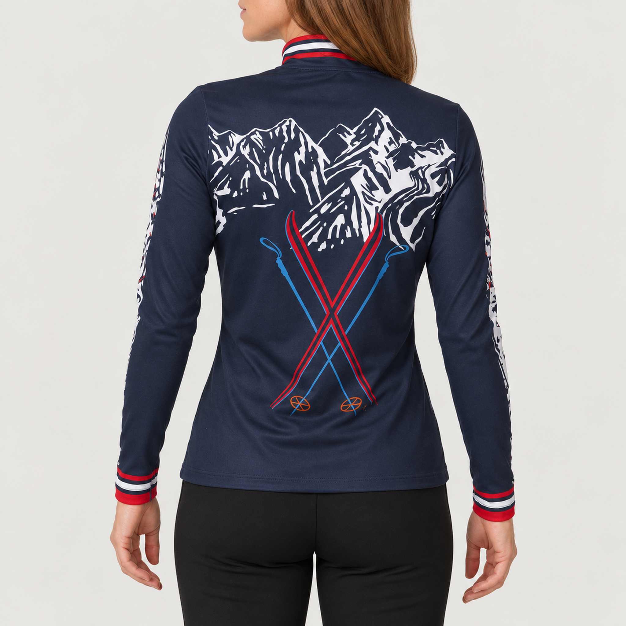 Ariel Ski Quarter Zip in Navy Red — 04 model back