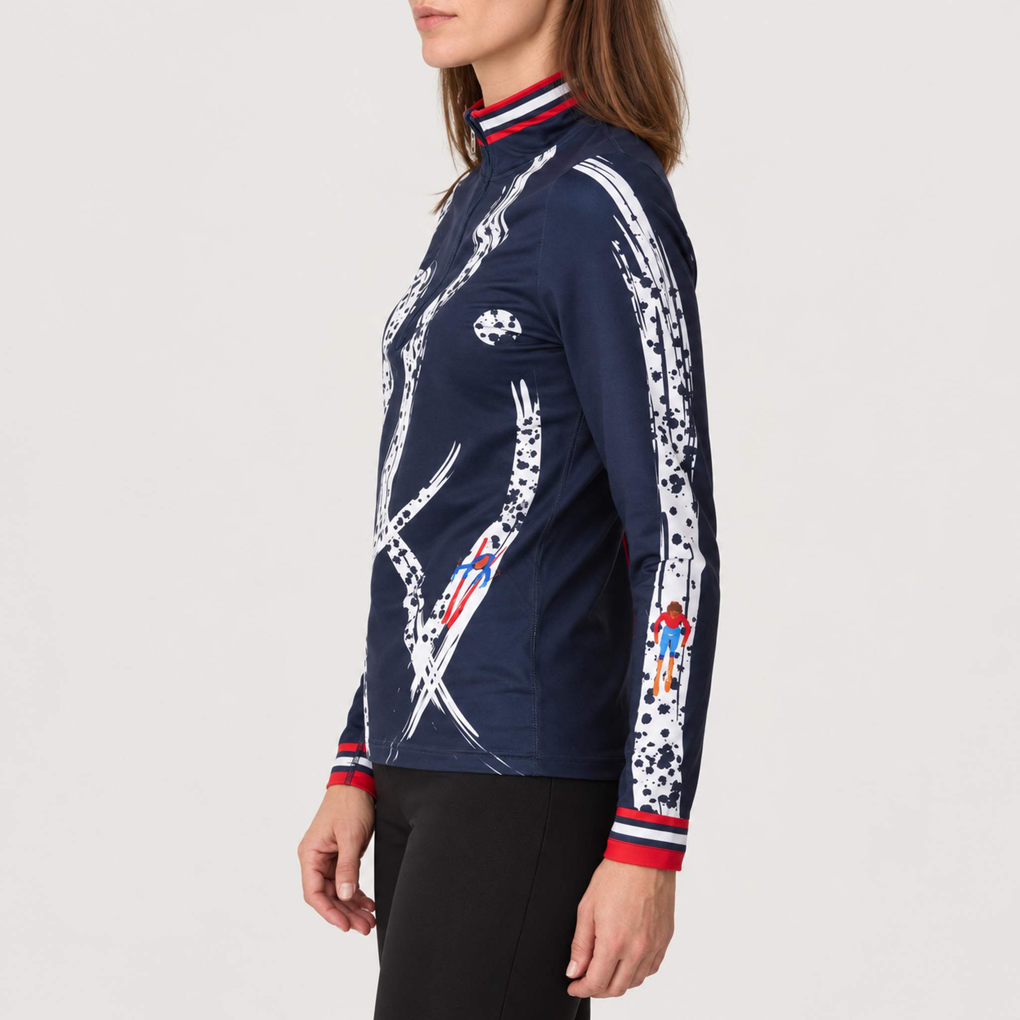 Ariel Ski Quarter Zip in Navy Red — 05 model side
