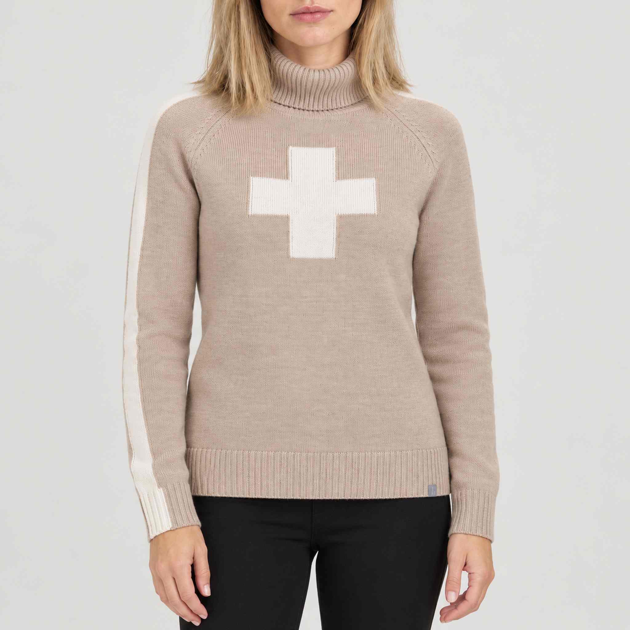 Krimson Klover Geneva Sweater in Heather Oat in Heather Oat, model front