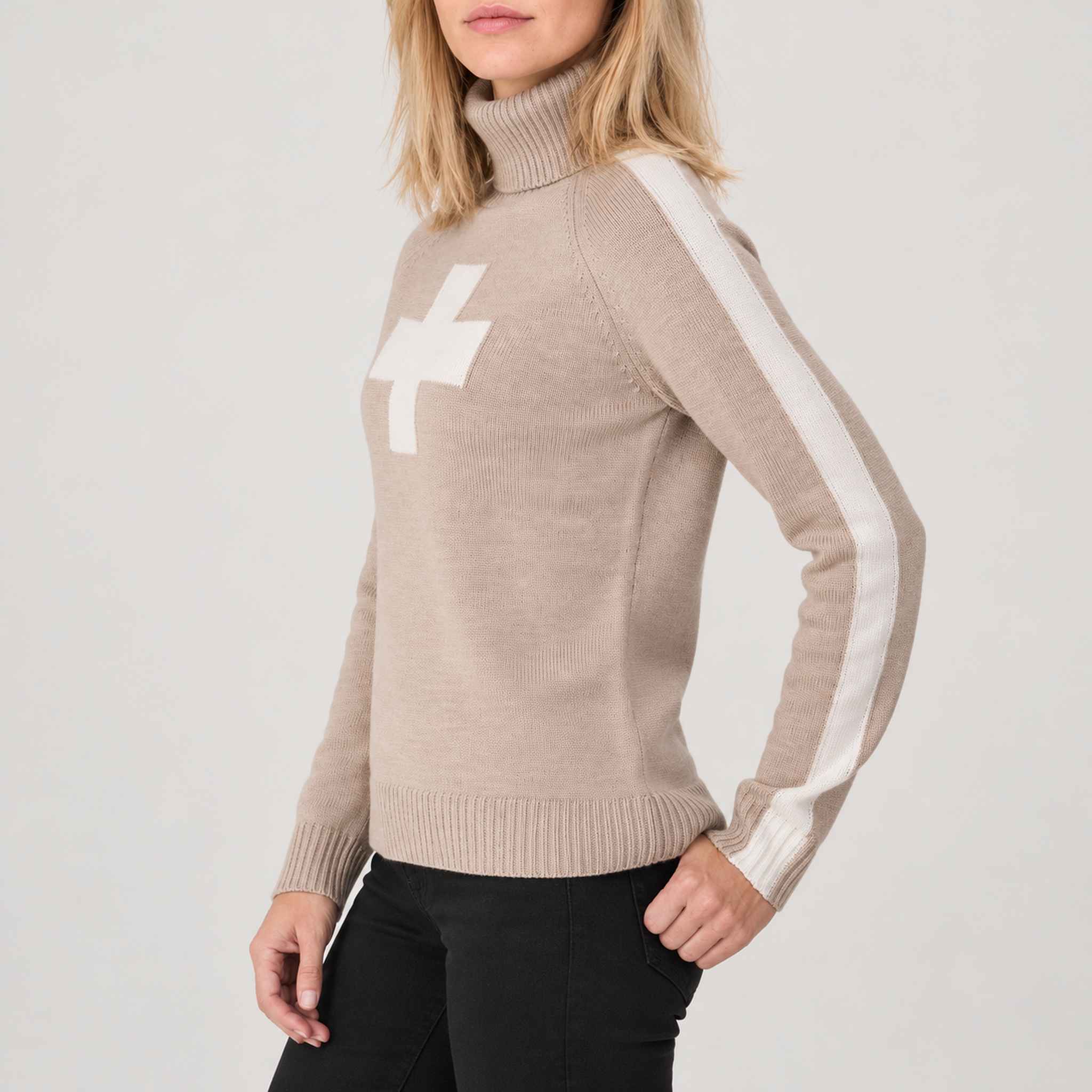 Krimson Klover Geneva Sweater in Heather Oat in Heather Oat, model side