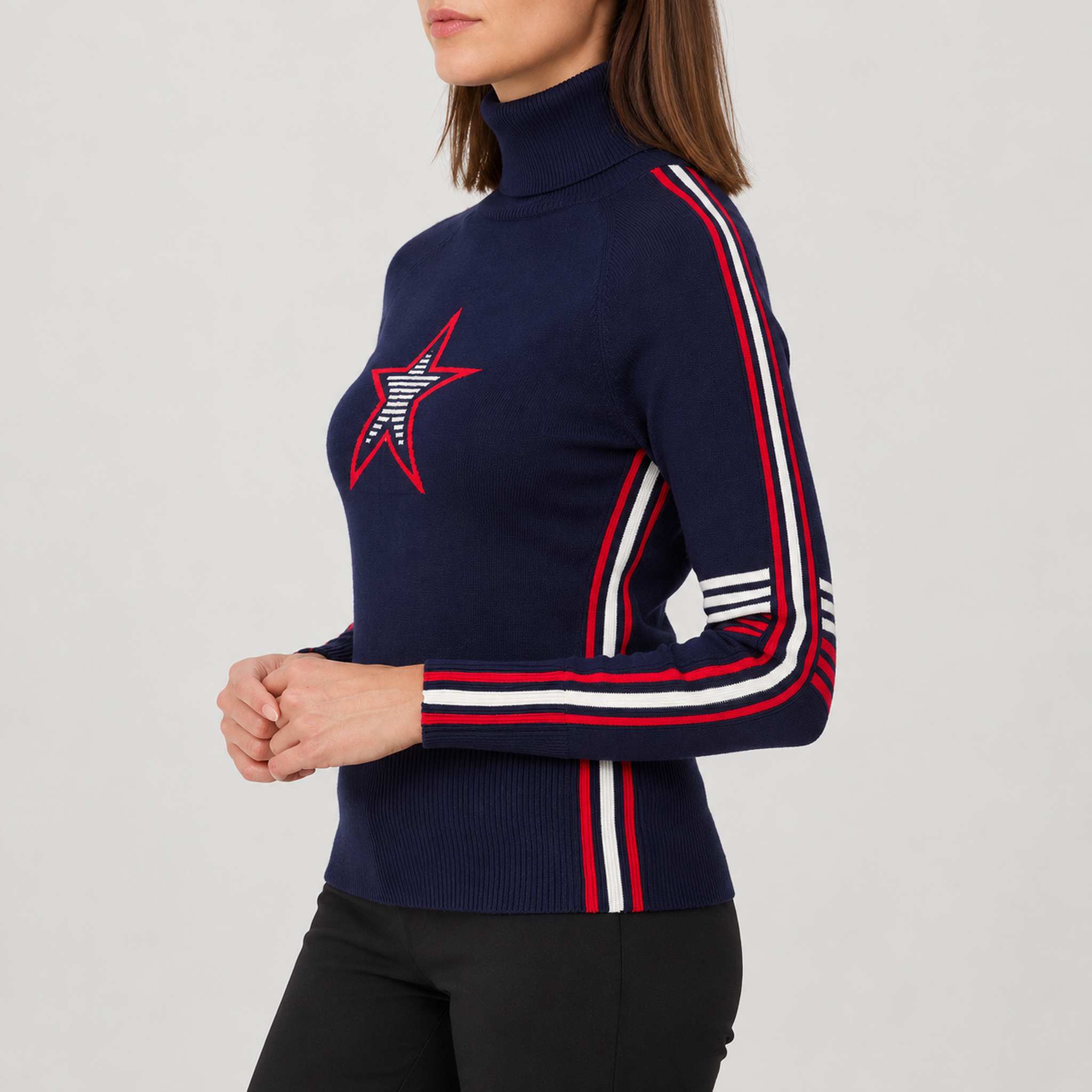 Krimson Klover Olympia Sweater in Navy in Navy, model side