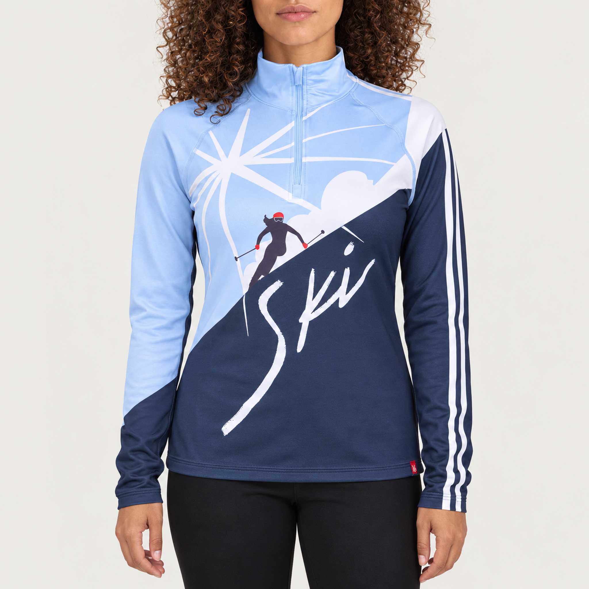 Krimson Klover Sunburst Quarter Zip in Chambray Blue, model front