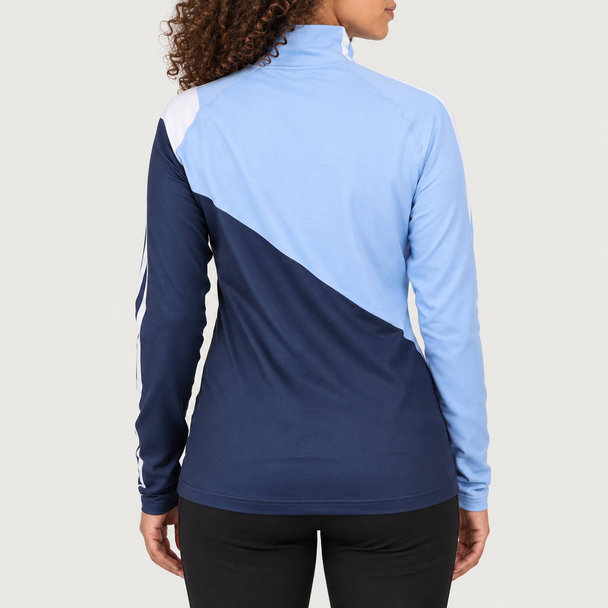 Krimson Klover Sunburst Quarter Zip in Chambray Blue, model back
