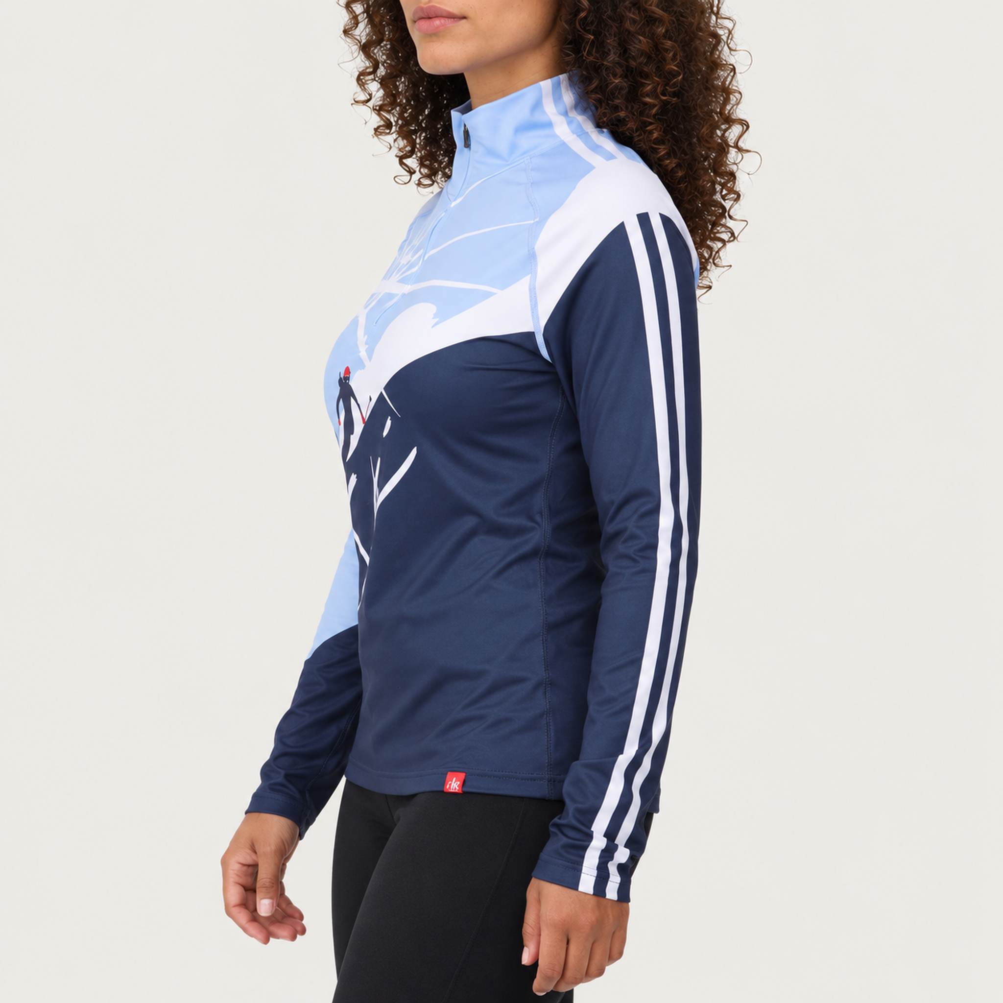 Krimson Klover Sunburst Quarter Zip in Chambray Blue, model side
