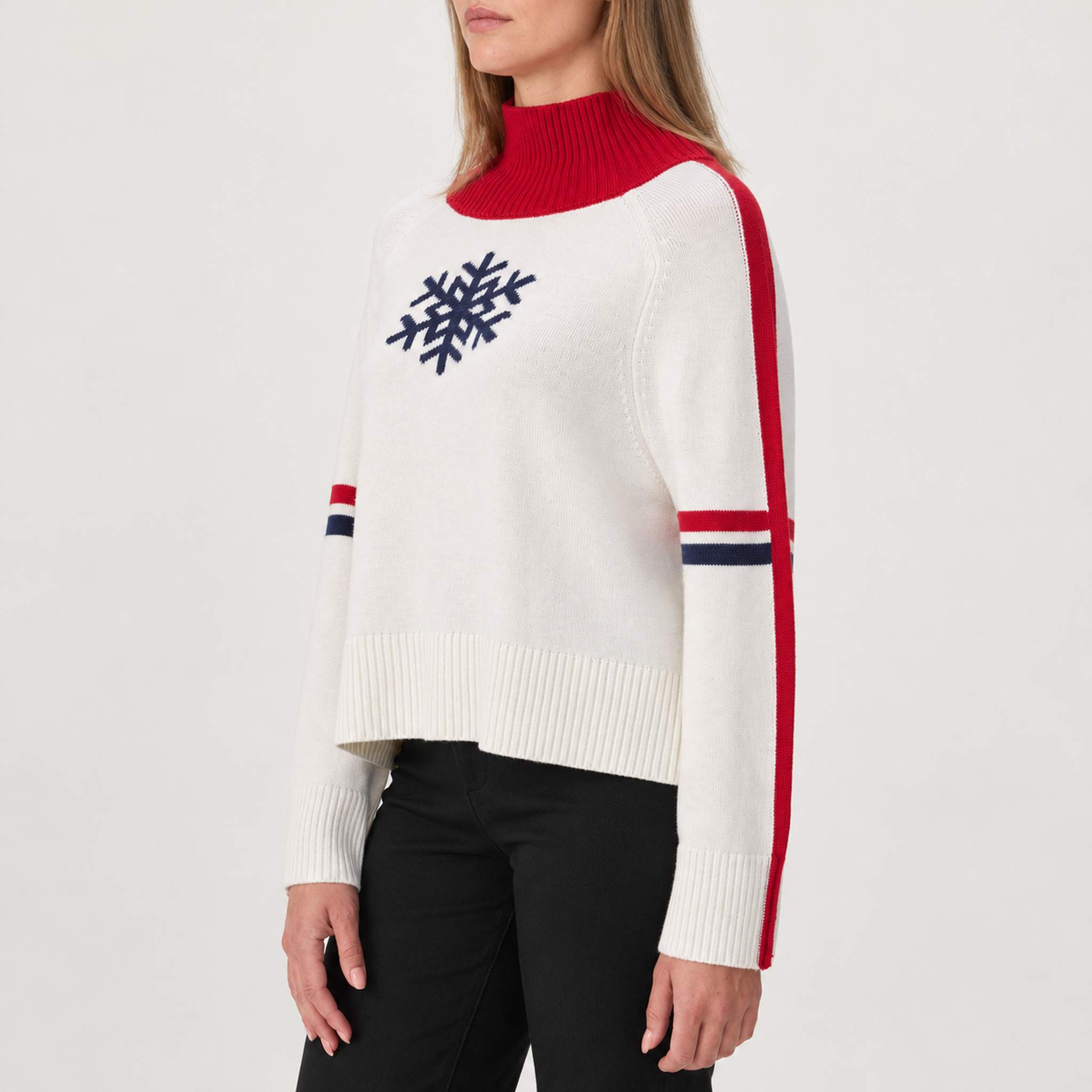 Krimson Klover Wren Snowflake Sweater in Snow Navy, model side