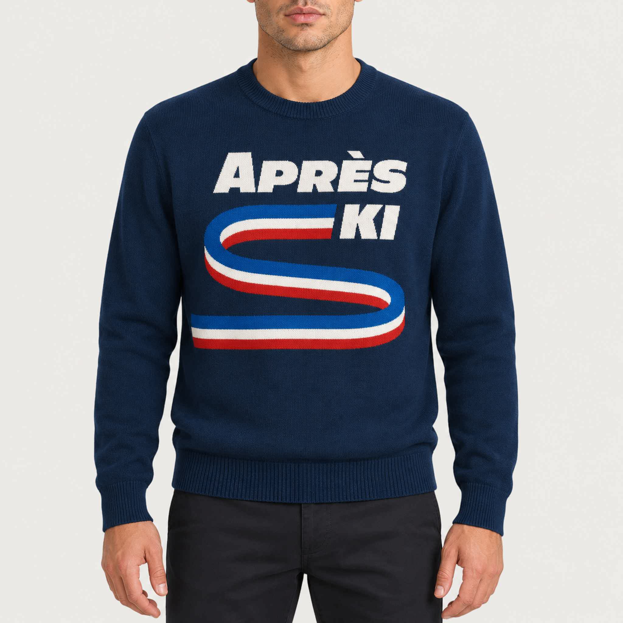 MC2 Saint Barth mens apres ski instructor sweater in navy - model front