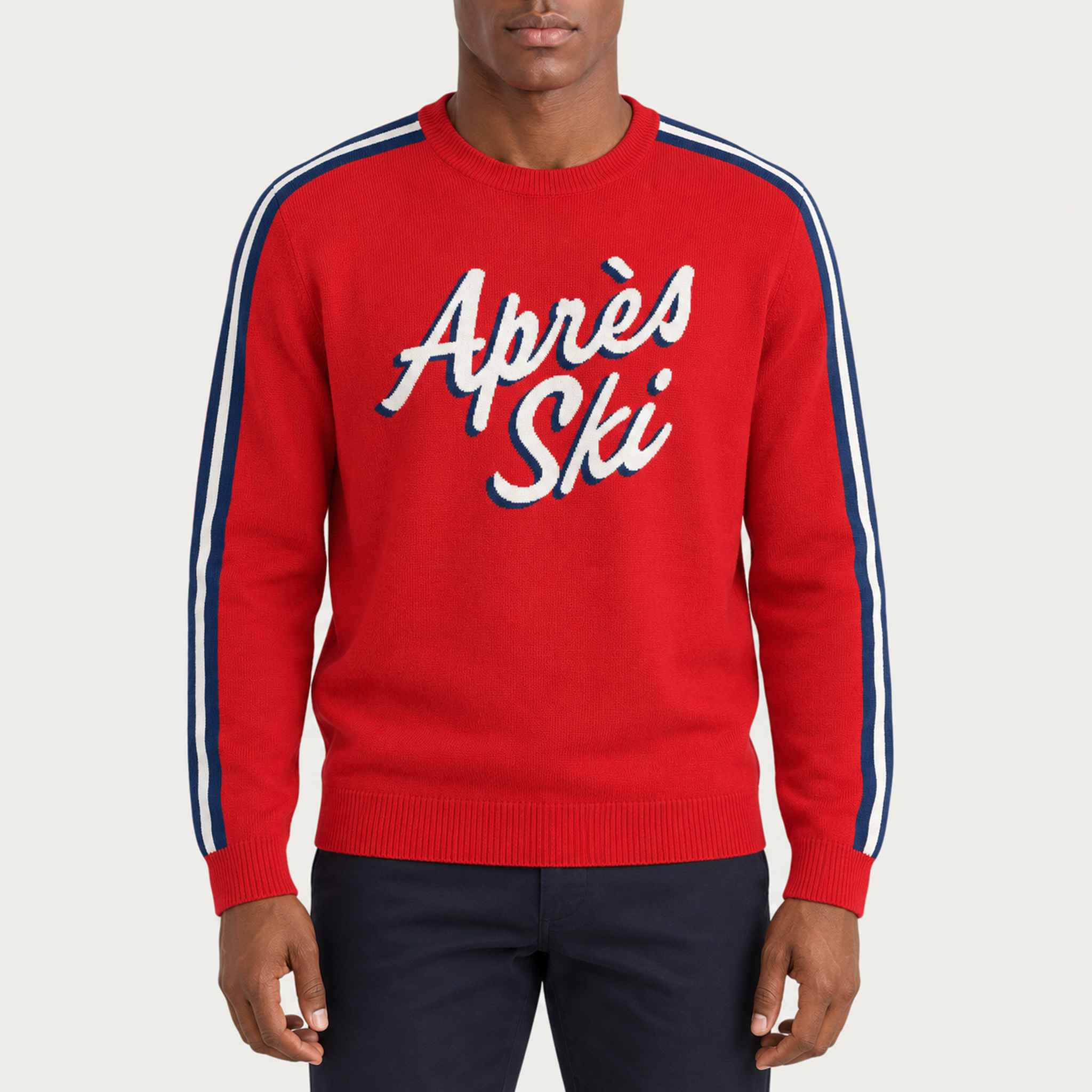 MC2 Saint Barth mens apres ski stripes sweater in red - model front