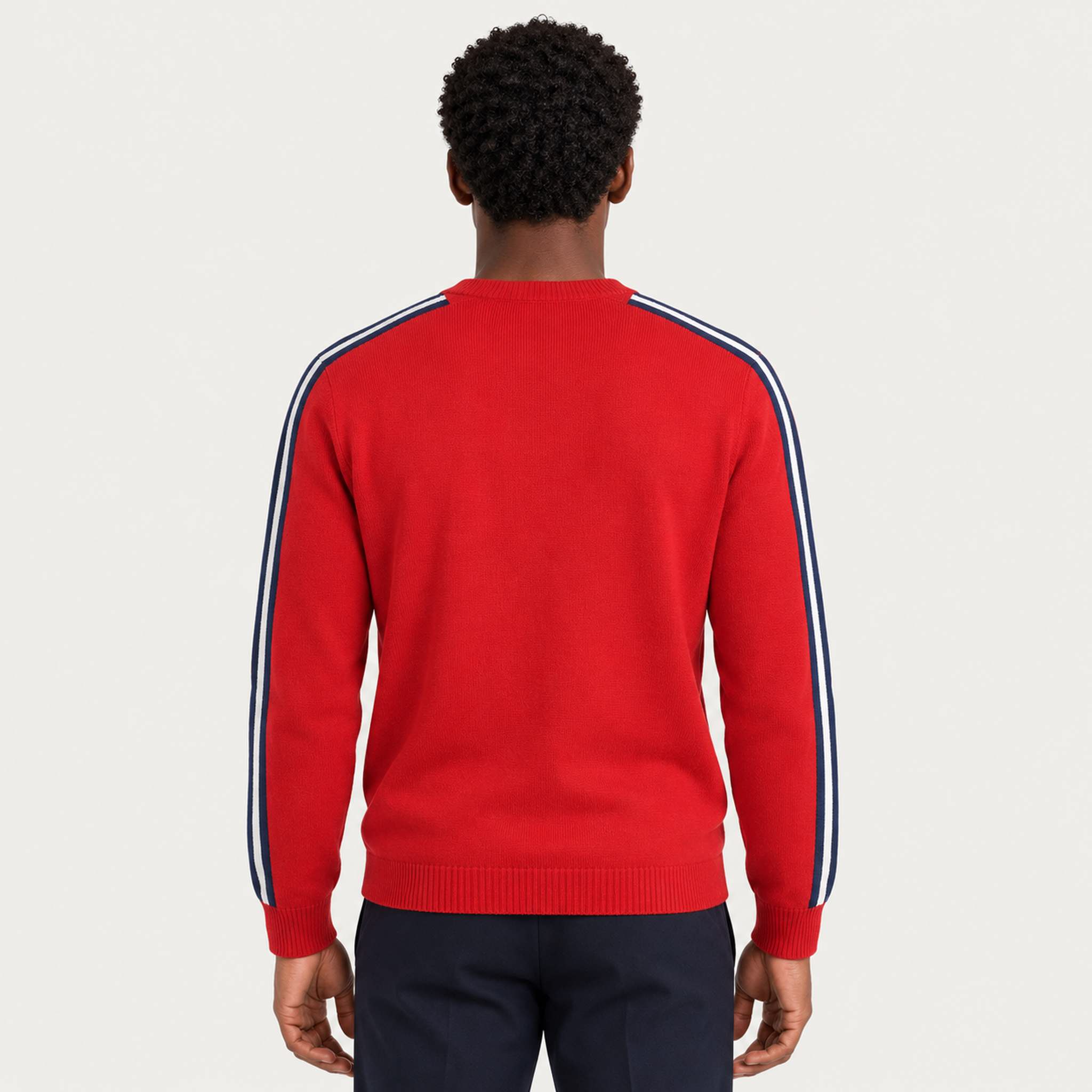 MC2 Saint Barth mens apres ski stripes sweater in red - model back
