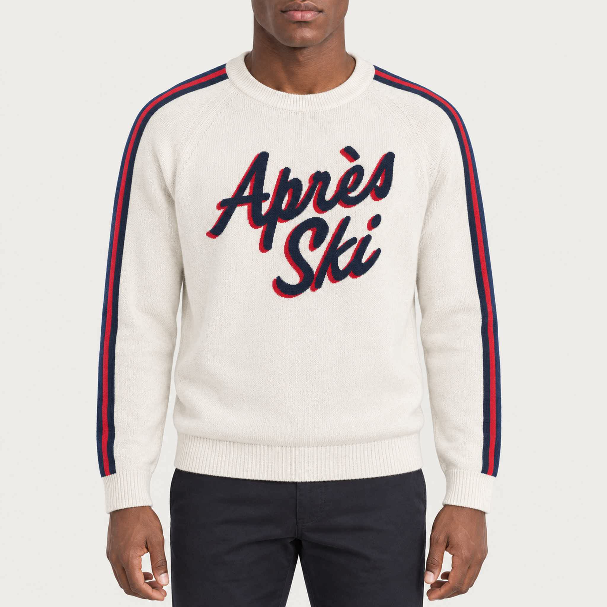 MC2 Saint Barth mens apres ski stripes sweater in white - model front