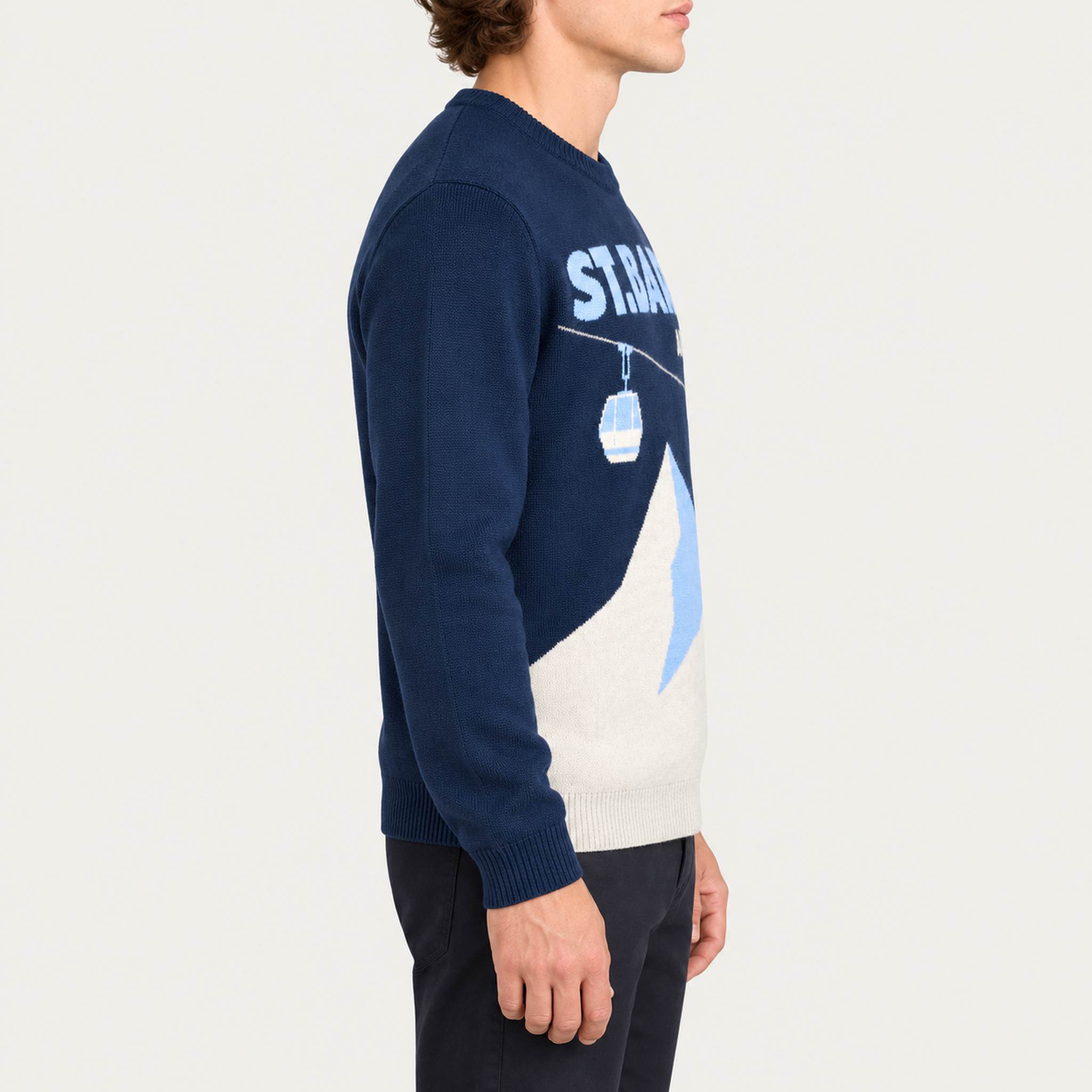 MC2 Saint Barth men's Apres Ski Sweater, model side.