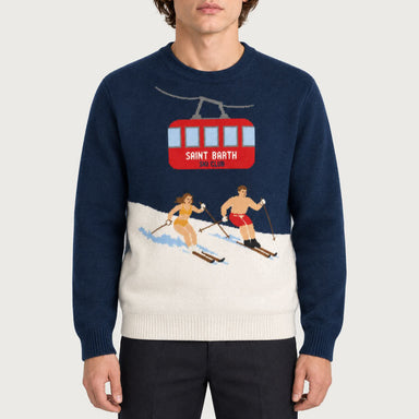 MC2 Saint Barth mens cable ski couple sweater in navy - model front