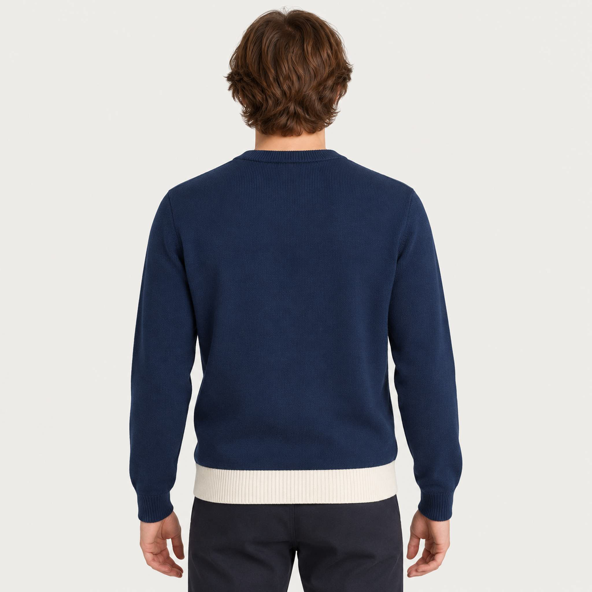 MC2 Saint Barth mens cable ski couple sweater in navy - model back