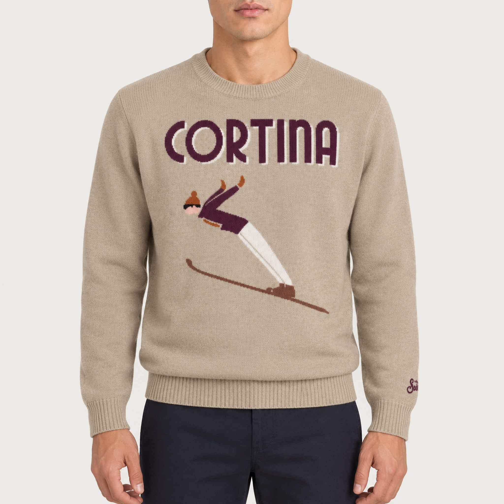 MC2 Saint Barth mens cortina ski jump sweater in natural - model front