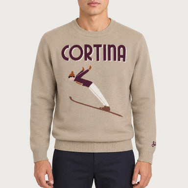 MC2 Saint Barth mens cortina ski jump sweater in natural - model front