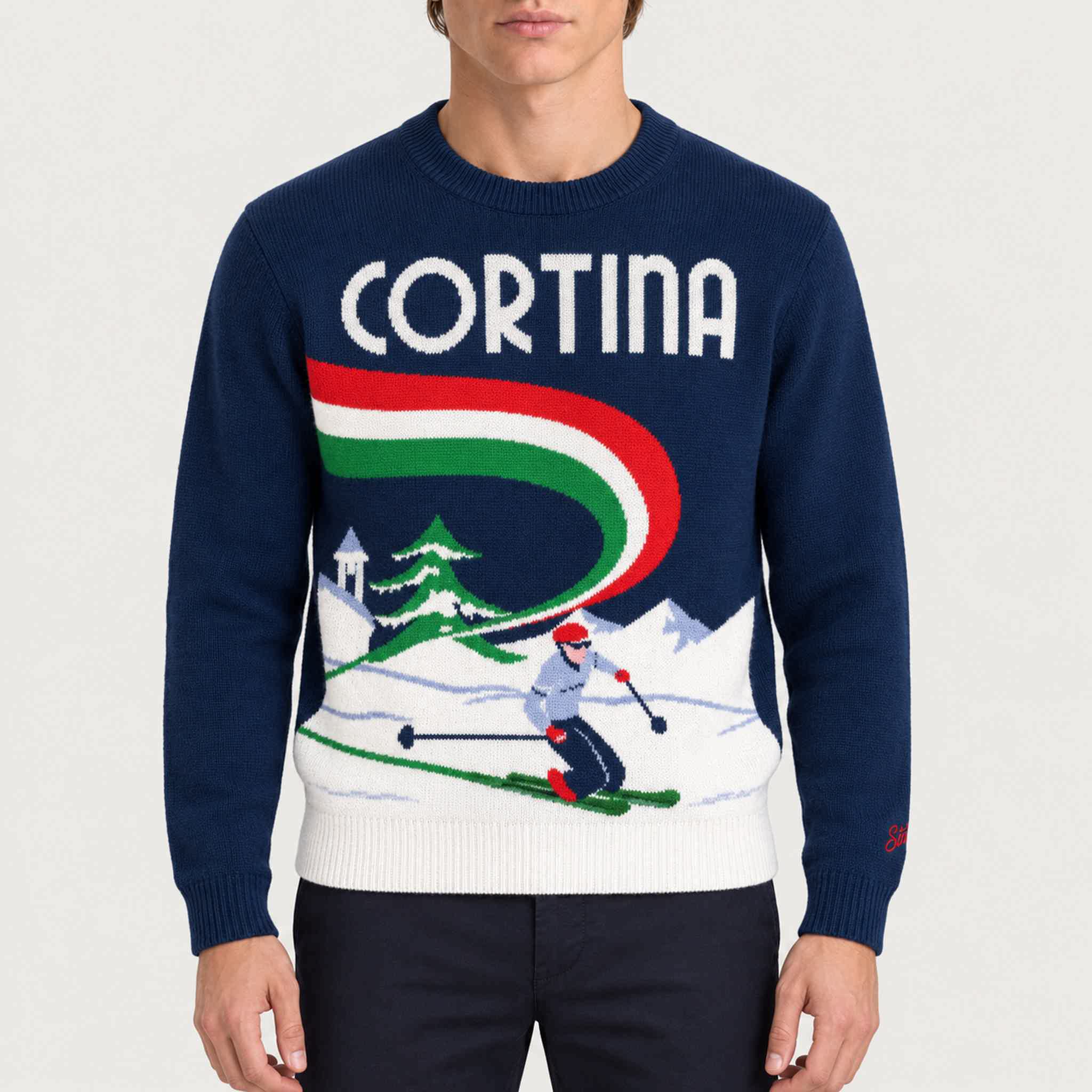 MC2 Saint Barth mens cortina skier sweater in navy - model front