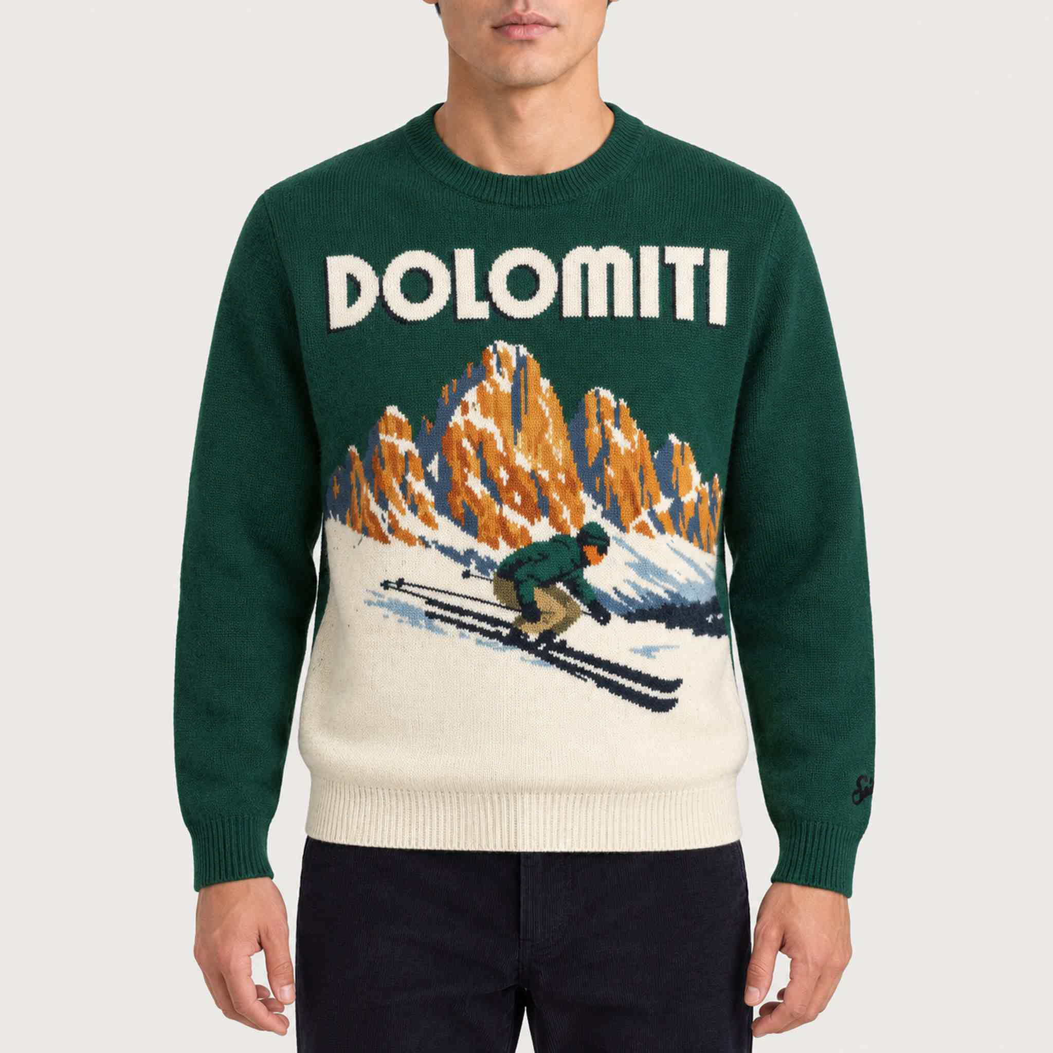 MC2 Saint Barth mens dolomiti skier sweater in green - model front