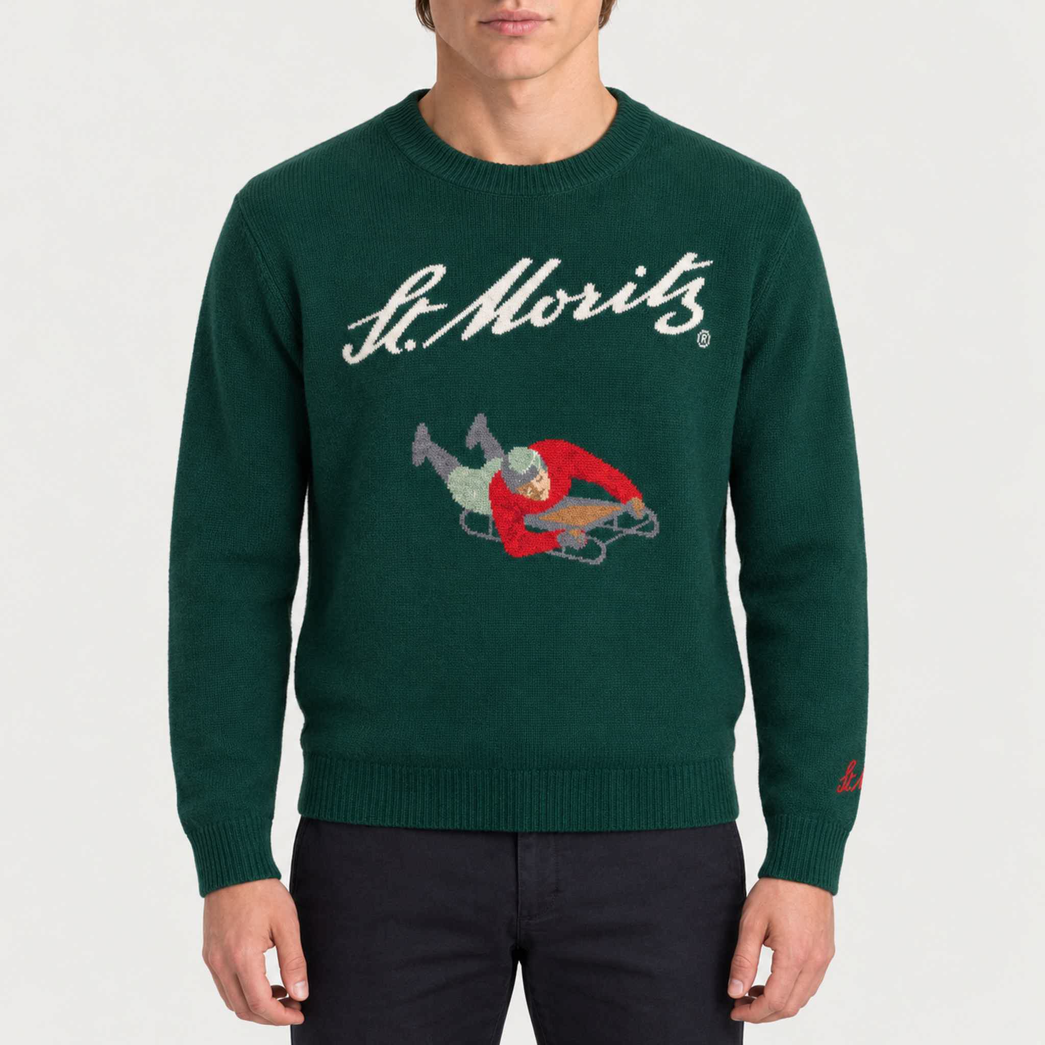 MC2 Saint Barth mens moritz bobsleigh sweater in green - model front