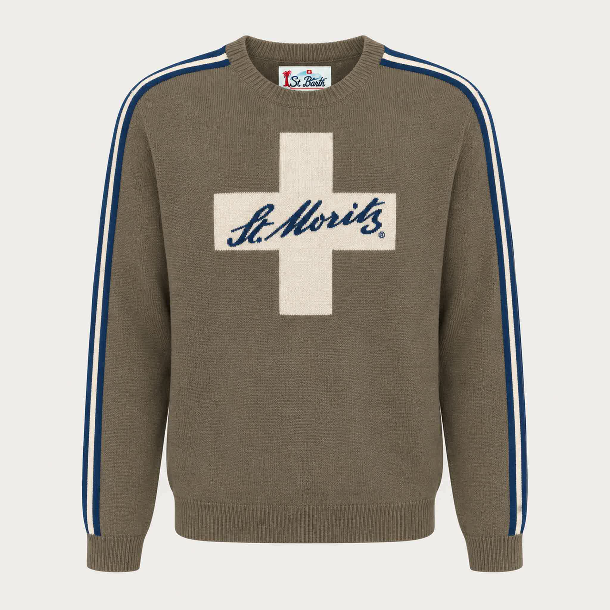 MC2 Saint Barth mens moritz cross sweater in green - product front