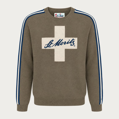 MC2 Saint Barth mens moritz cross sweater in green - product front