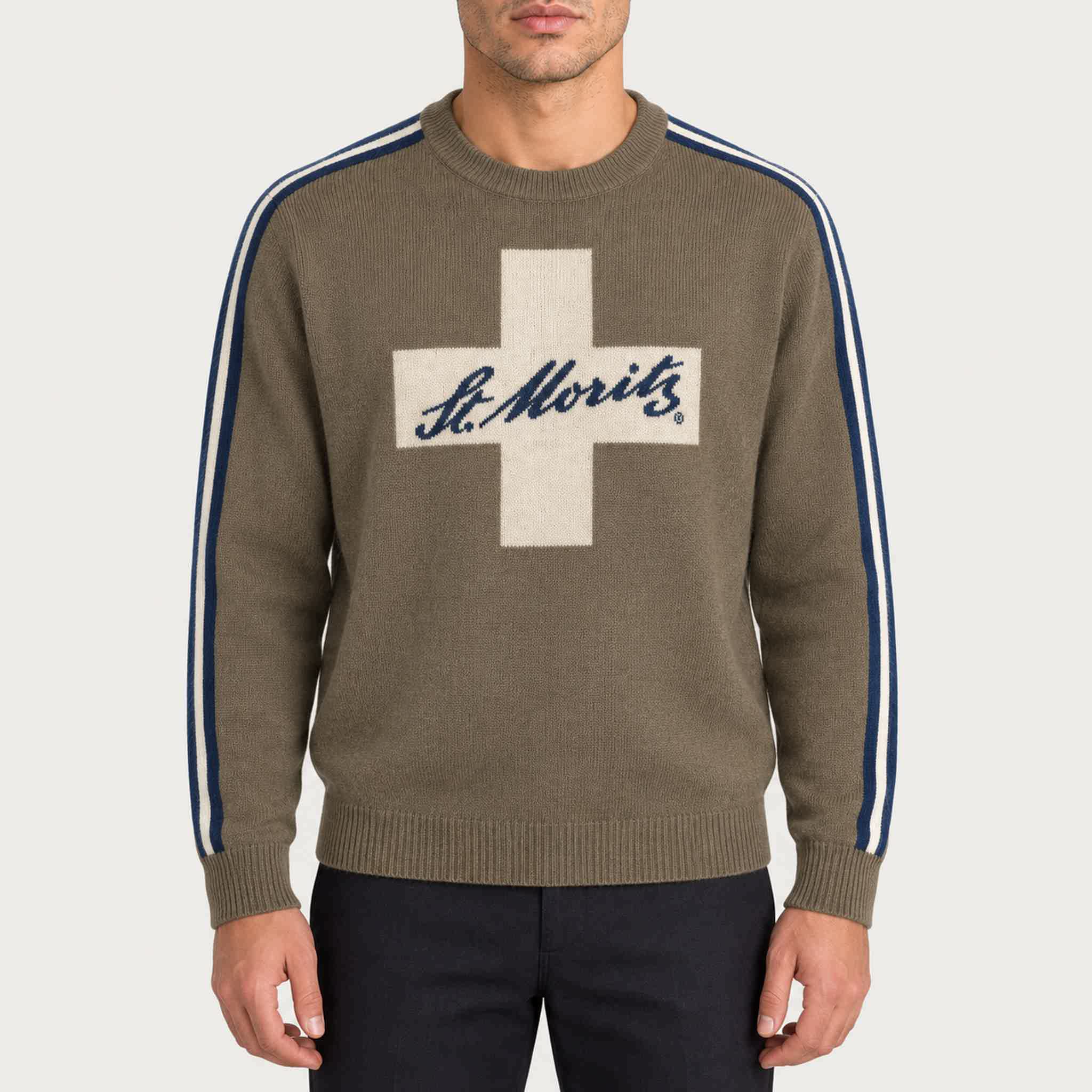 MC2 Saint Barth mens moritz cross sweater in green - model front