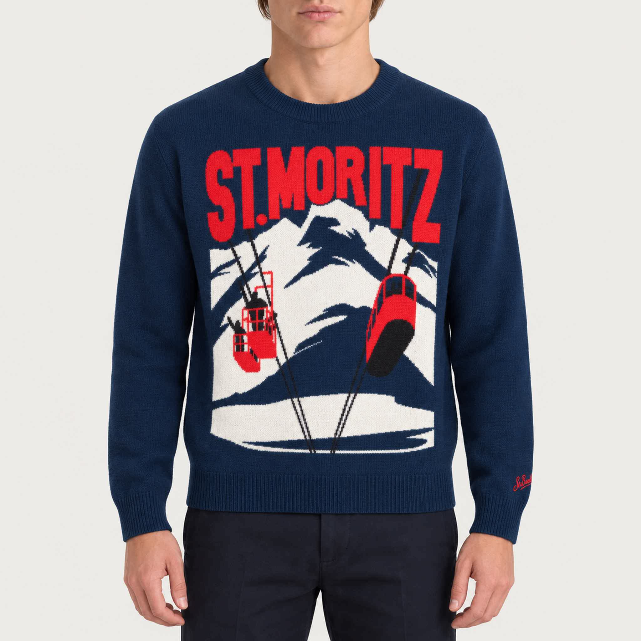 MC2 Saint Barth mens moritz postcard sweater in navy - model front