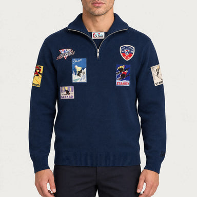 MC2 Saint Barth mens ski patch sweater in navy - model front